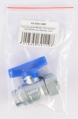 Кран шаровой FAR 3/4", НР-накидная гайка EPDM, син. бабочка, хром